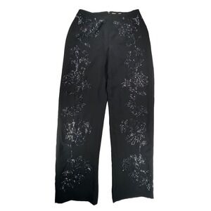 Chetta B Evening Womens Beaded Pants Sz 6 Black Straight Leg Formal Classic